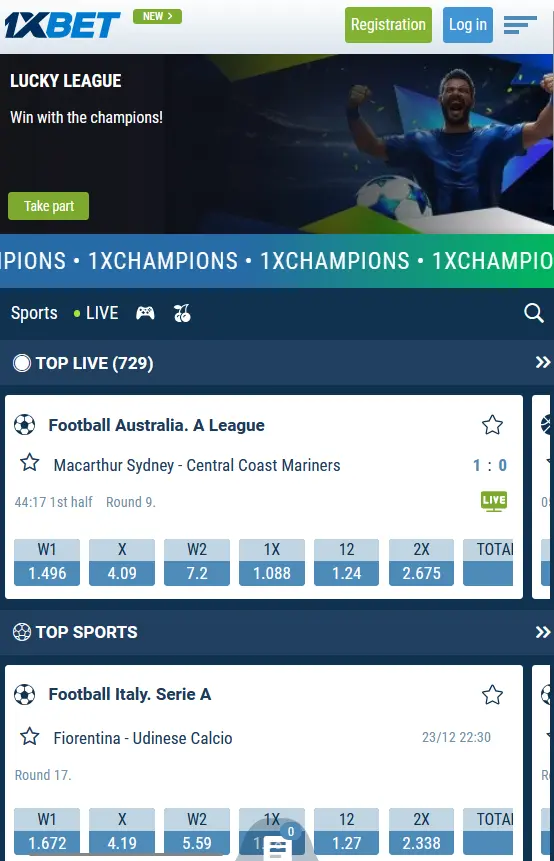 1xBet app on iOS