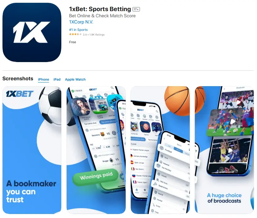 Installing the 1xBet app via the App Store