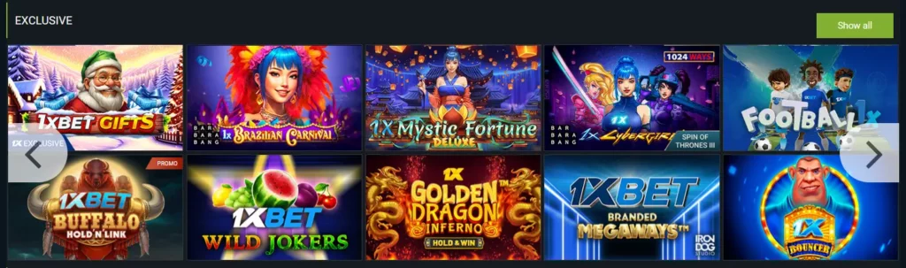 Exclusive games from 1xBet