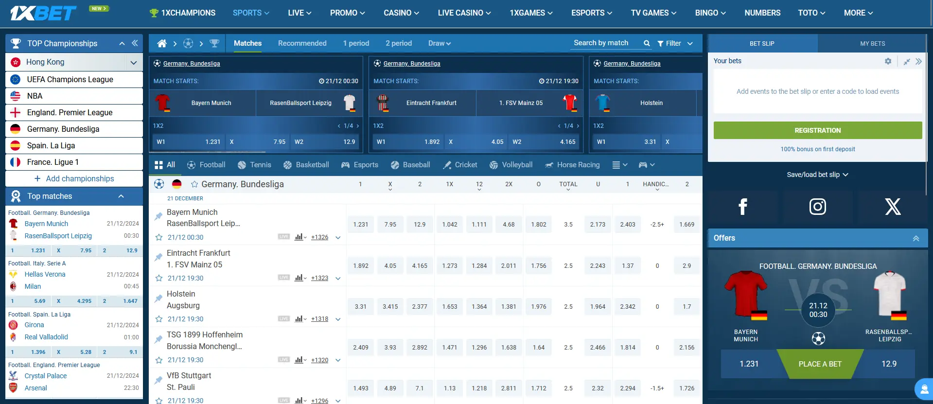 Sports betting at 1xBet