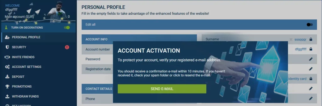 Transferring money between users in 1xBet