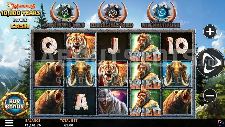 10,000 Years Before Cash slot main gameplay screen.