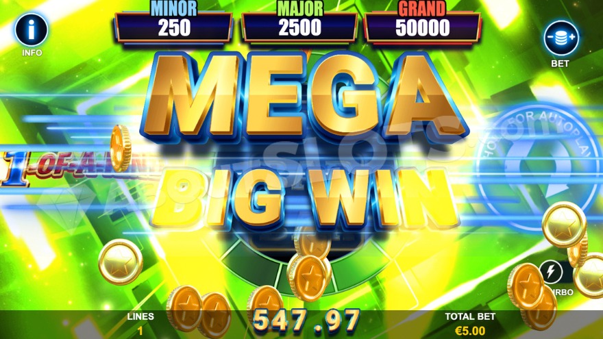 Screenshot of a big win in the 1-Of-A-Kind slot game