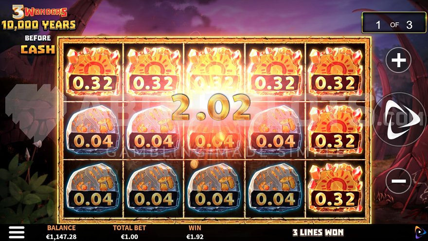 10,000 Years Before Cash Boomerang Studios casino slot bonus game.