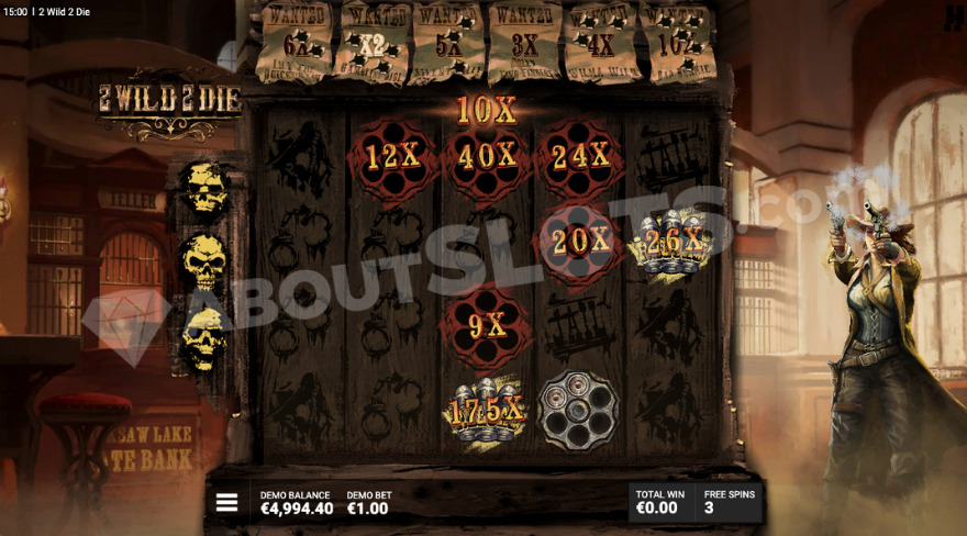 Most Wanted! Bonus game with multipliers above the reels.