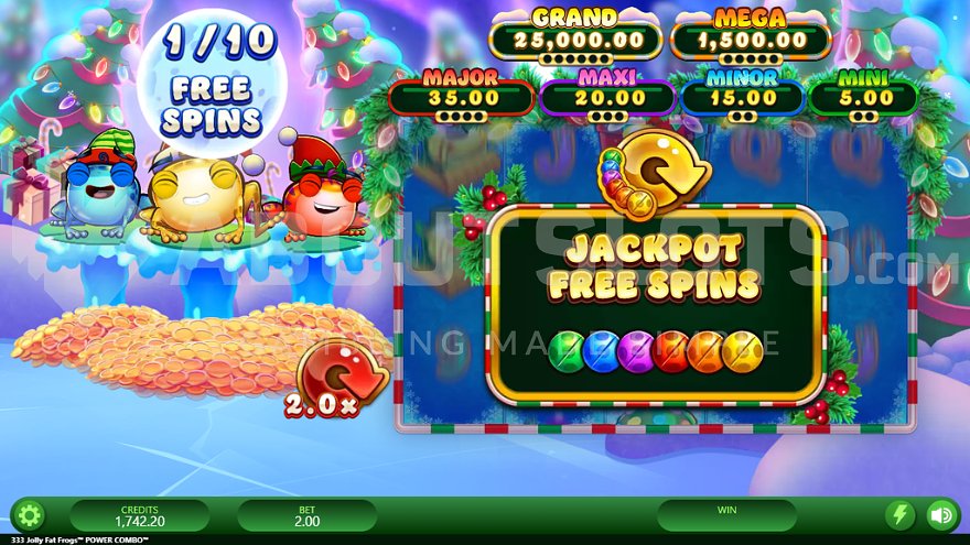 333 Jolly Fat Frogs Power Combo Fortune Factory Studios slot free spins bonus feature.