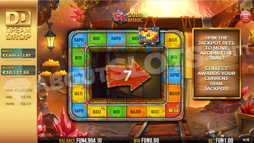 Game area with 18 positions and five progressive jackpots