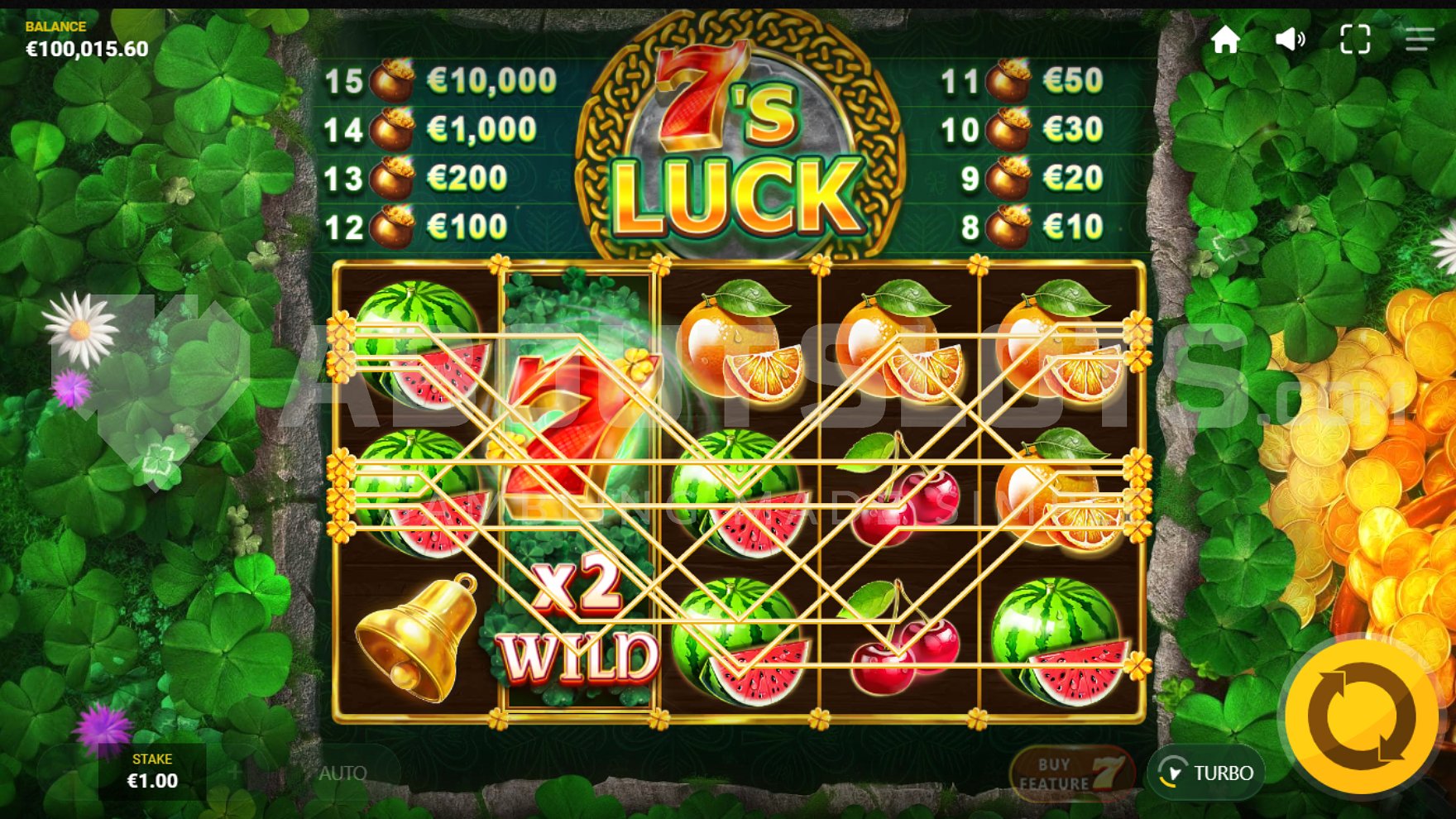 Accumulated Wild symbols on the second reel resulting in a win.