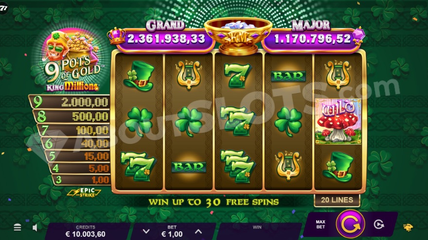 Base game with jackpots displayed above the reels.