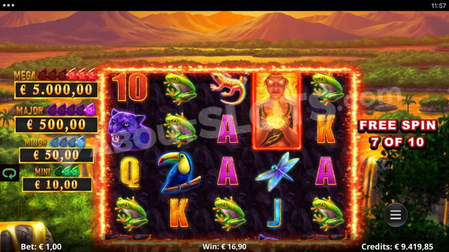 Action Boost Free Spins feature, jackpots on the left.