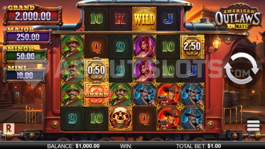 Wild Symbol on Top Reel in American Outlaws 10K Ways Slot