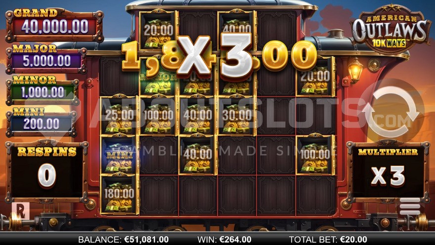 X3 Multiplier in Free Spins of American Outlaws 10K Ways Slot