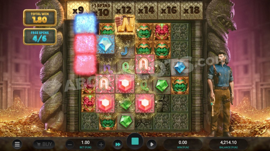 Free spins feature with a multiplier ladder showing a 9x multiplier above the reels.