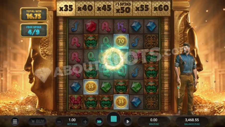 Super free spins mode showing a current win multiplier of 35x.