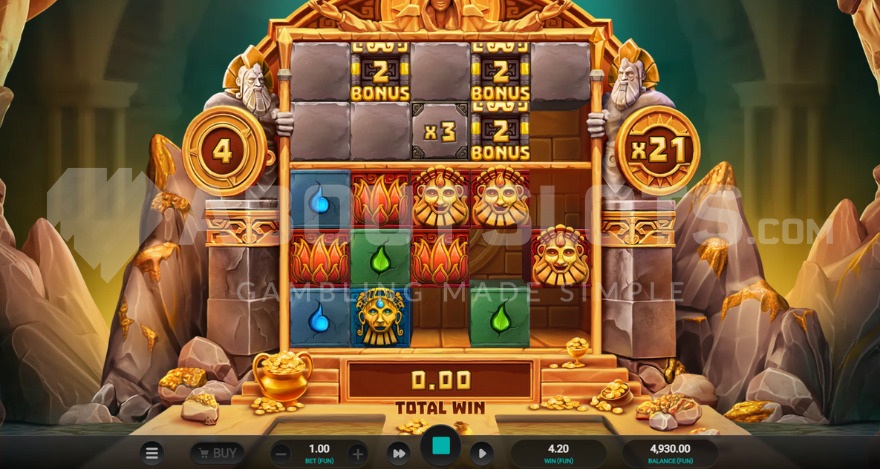Bonus game with free spins, current win multiplier of 21X on the right.