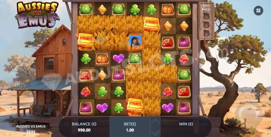 Three dynamite symbols displayed on the reels.