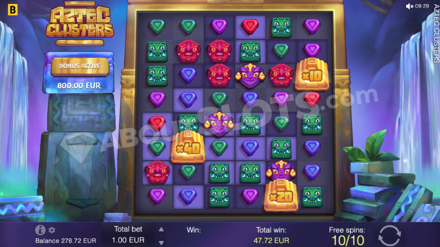 Free spins bonus game with three wild symbols with multipliers.