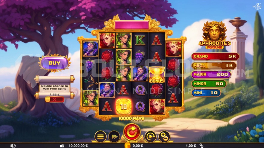 Jackpot displayed on the right of the reels in Aphrodite's Fortune slot game