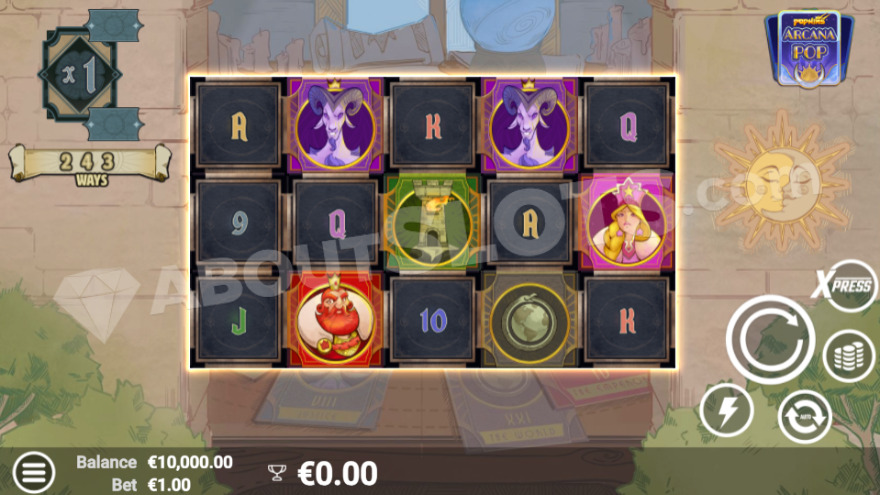 Base game with the current number of ways to win displayed on the left.