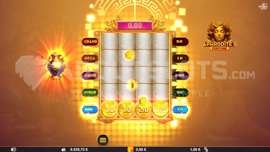 Mini jackpot unlocked during Coin Avalanche feature in Aphrodite's Fortune slot