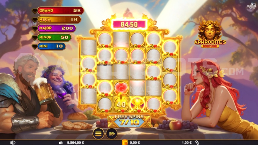 7 out of 10 free spins played in Aphrodite's Fortune slot