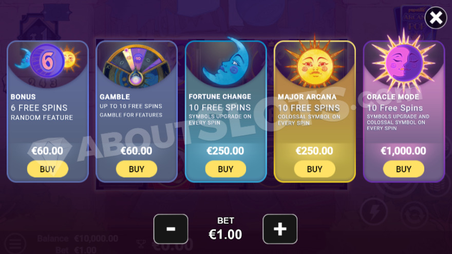 Bonus Buy feature with five options to choose from.