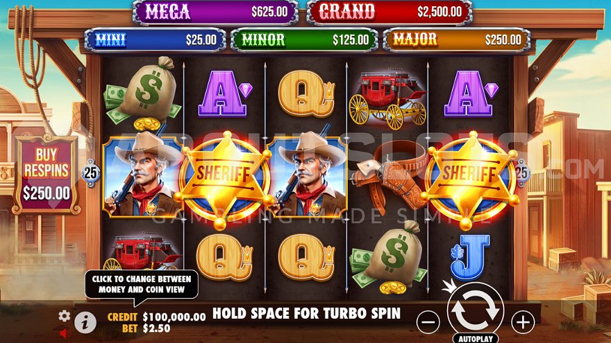Wild West themed slot machine gameplay