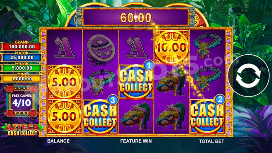 Free spins feature with cash collect activated.