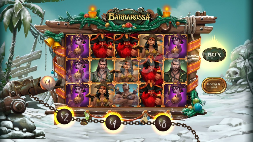 Base game with a snow-covered beach.