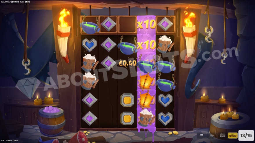 Bonus game with free spins where two 10X multipliers are involved in a win.