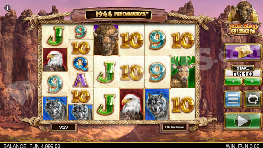 Six reels of the slot against a natural landscape.