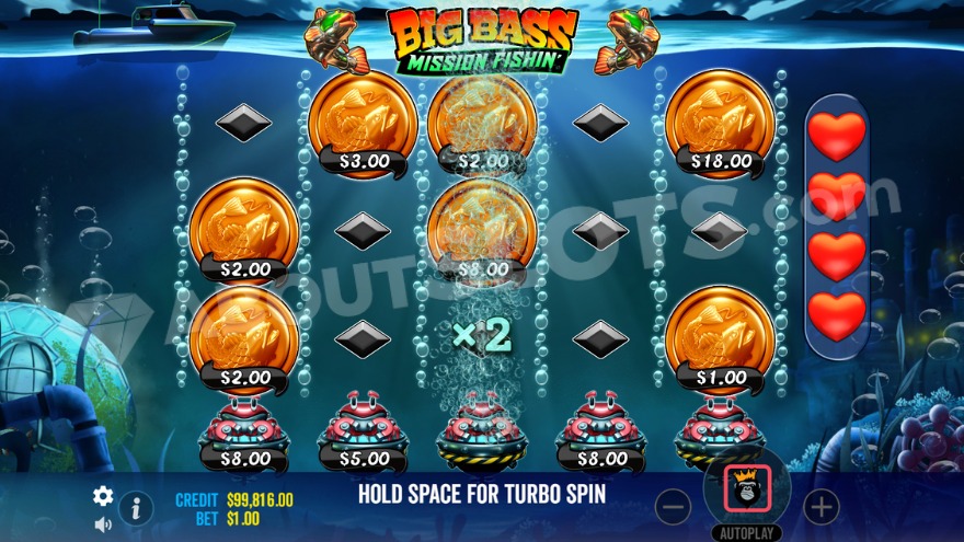 Stack the Cash feature with four heart symbols on the right.