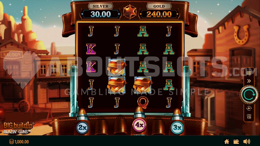 Wild West themed slot machine gameplay.