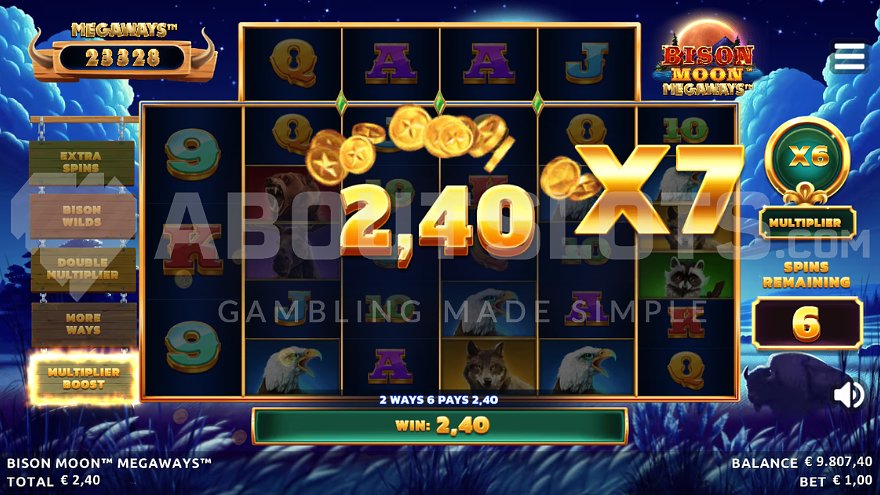 Win of 2.4X with a x7 multiplier in free spins mode.