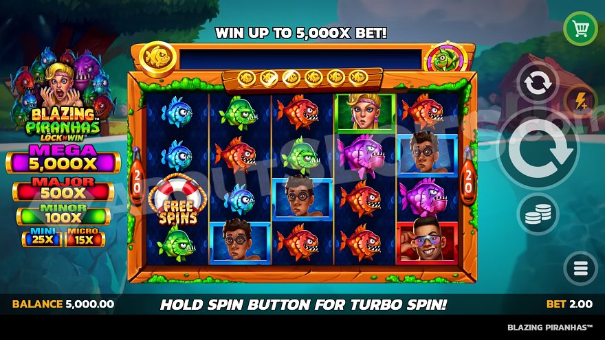 Five reels with four rows set against a river backdrop.