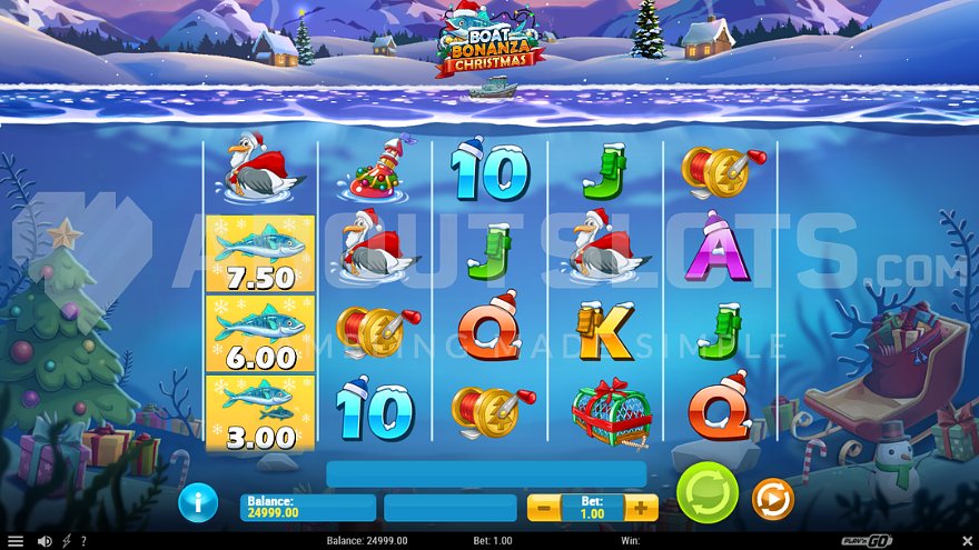 Underwater slot game with Christmas decorations.