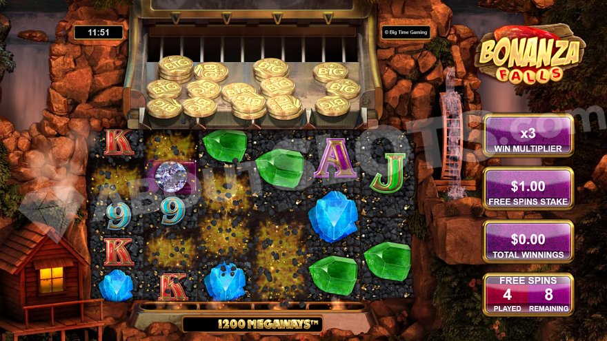 Winning combination during free spins in Bonanza Falls.