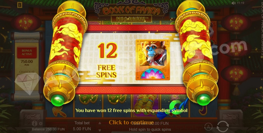 Screenshot of symbol selection before free spins