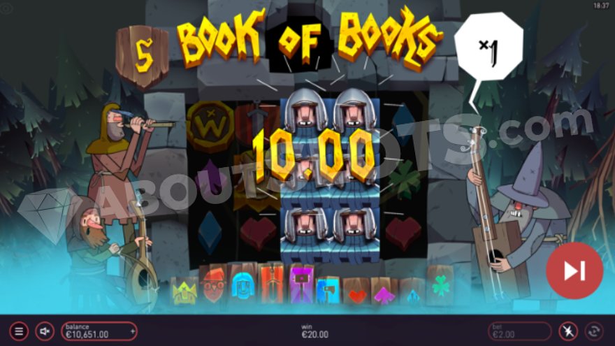 Knight symbol expanded across three positions on reels 3 and 4.