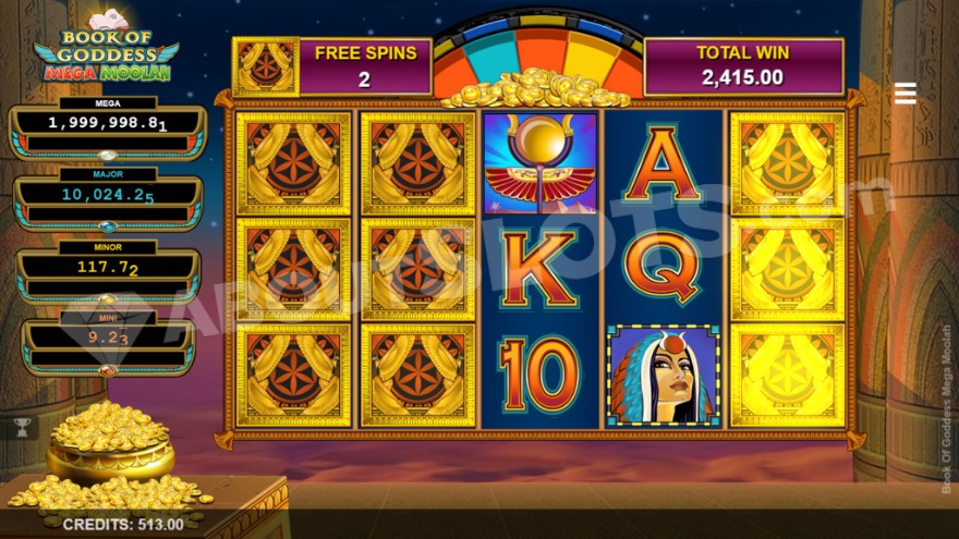 Book of Goddess Mega Moolah free spins mode screenshot