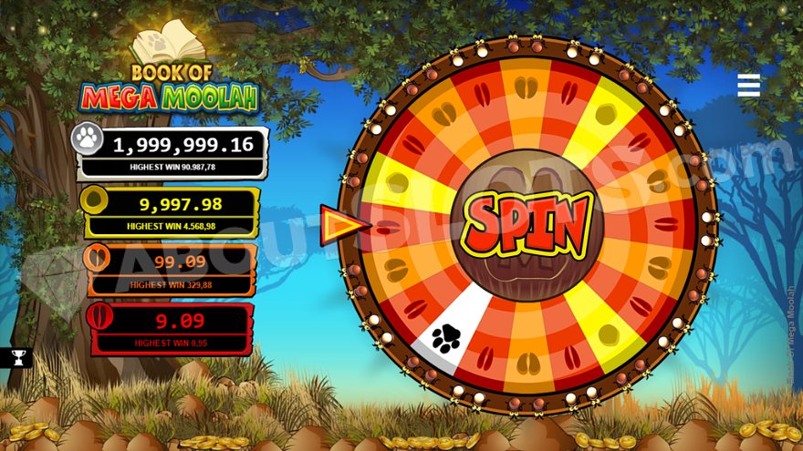 Progressive Mega Moolah Jackpot feature in Book of Mega Moolah slot.