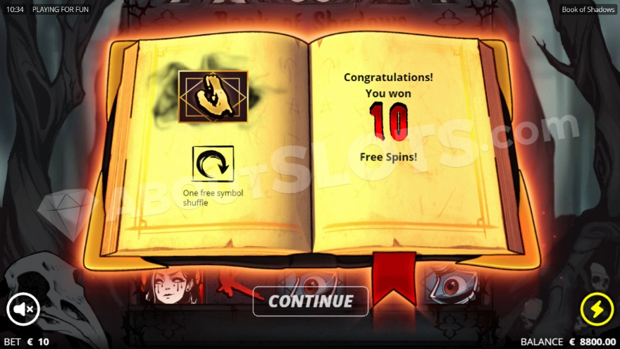 Image of symbol selection before free spins begin.