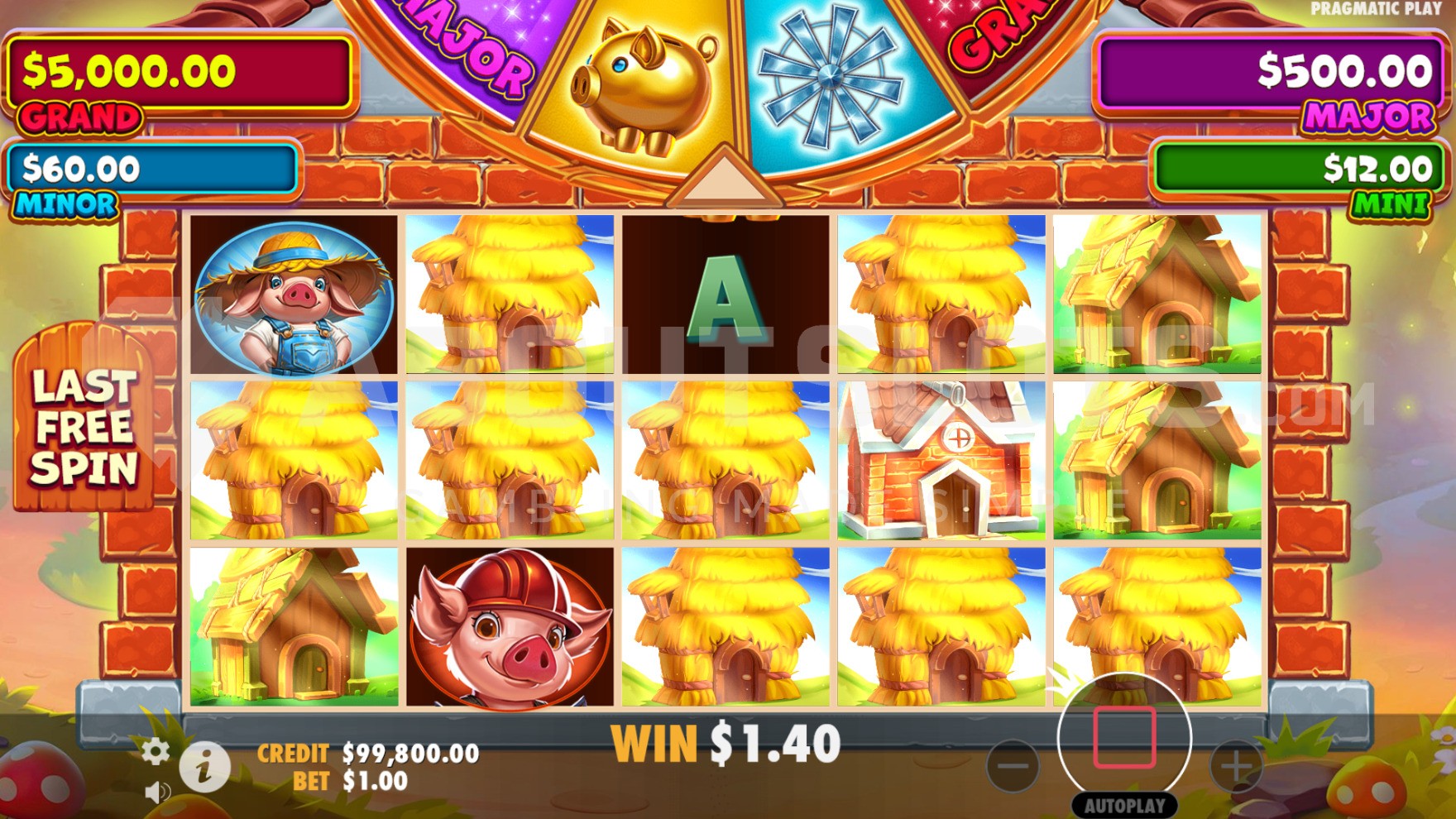 Brick House Bonanza free spins round with houses on reels