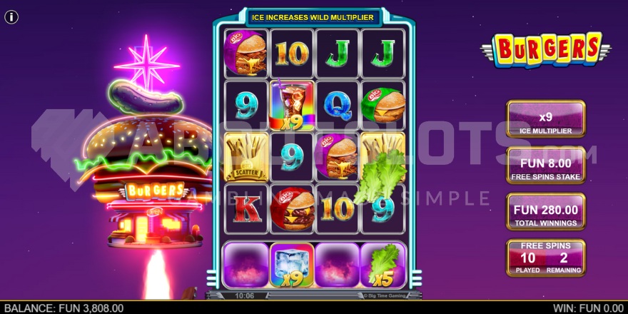 Screenshot of the Free Spins feature with a 9x ice cube multiplier