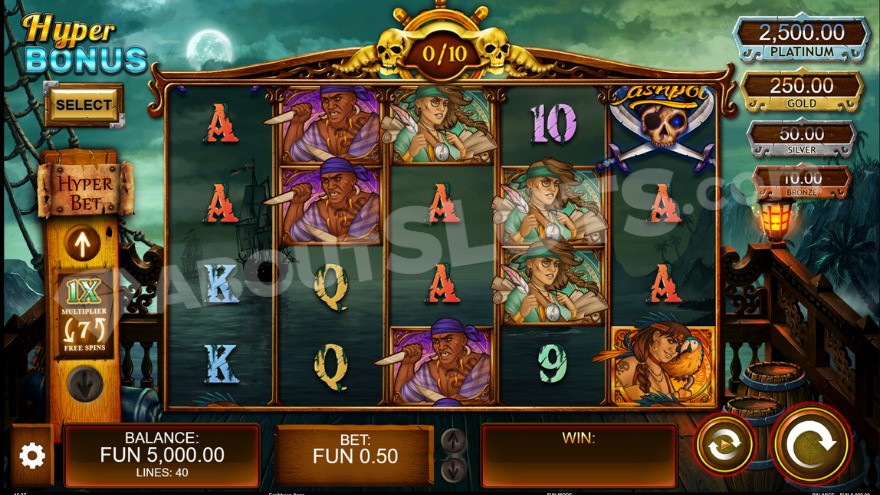 Main game view with jackpots displayed on the right of the reels.