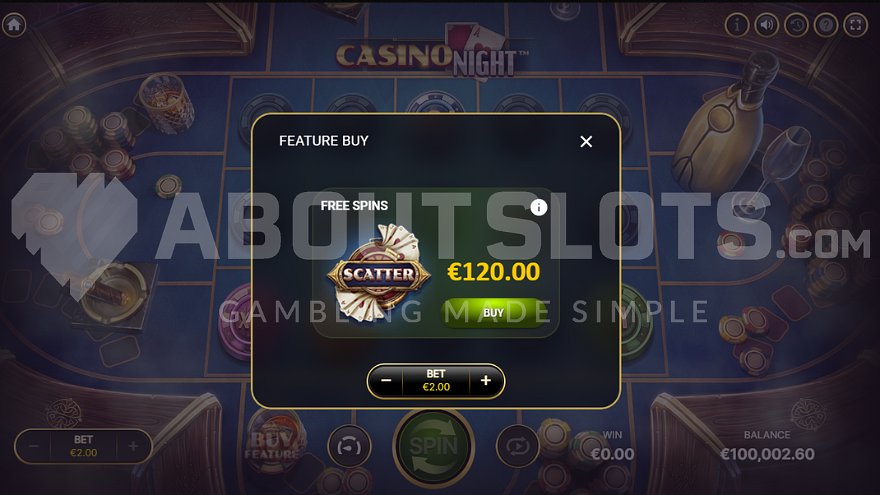 Screen offering to buy free spins for 60x the stake.
