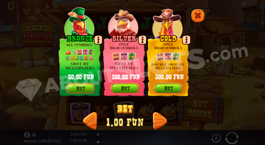 Chicken Rush Feature Buy options with three choices.