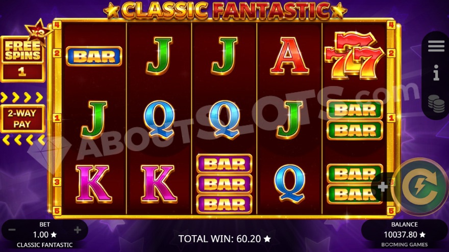 Free spins bonus game with one free spin remaining.