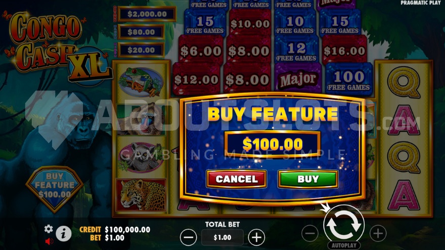 Congo Cash XL Feature Buy option with one option to choose from