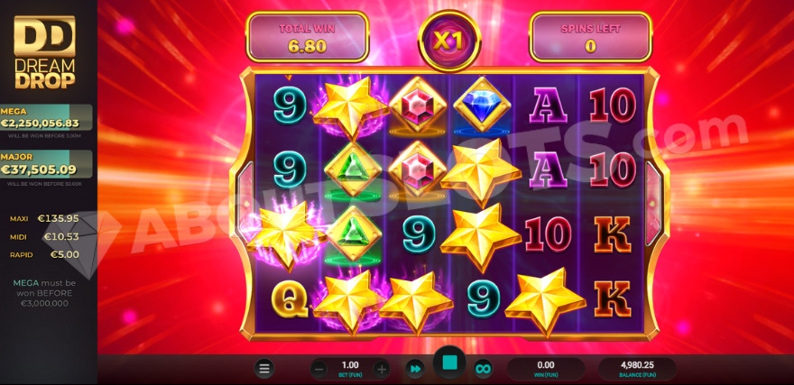 Cosmic Rush Dream Drop Wild Rush Free Spins Feature with a 1X multiplier.